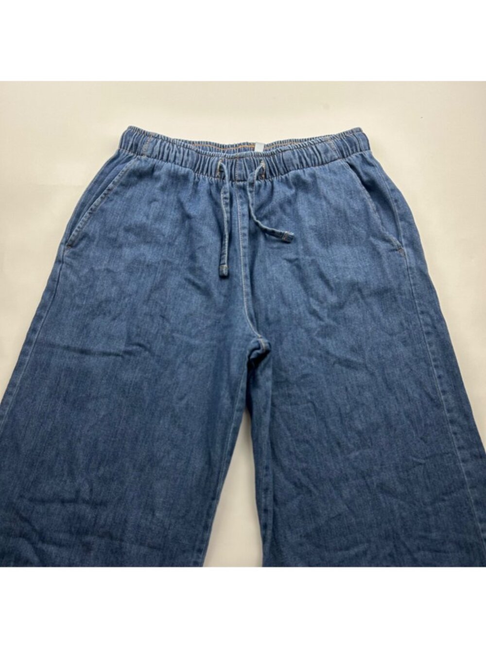 Stradivarius Dark Wash Denim Wide Leg Pull On Pants M - Picture 2 of 7